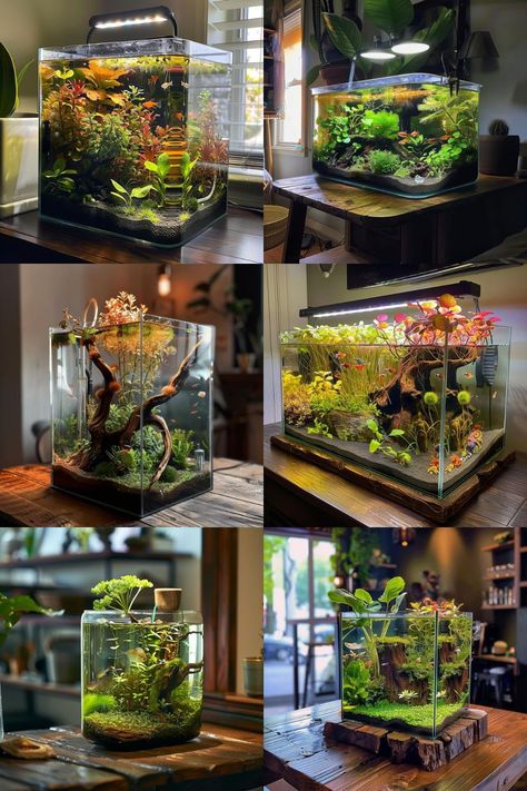 Elevate your fishkeeping experience with these innovative fish tank ideas that showcase the beauty of aquascaping! From elegant aquatic bonsai trees to dynamic underwater waterfalls, find inspiration to create your own aquatic masterpiece. Nature, Bonsai Tree Fish Tank, Fish Tank Plants Ideas, Lego Fish Tank Ideas, Aquarium Aquascape Ideas, Fish Tanks With Live Plants, Aquatic Frog Tank Ideas, Ecological Fish Tank, Fish Tank Terrarium Ideas