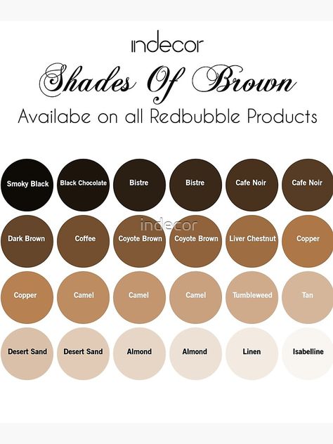 "Brown Color Palette | Shades Of Brown | All Colors Available On All Redbubble Products On Indecor" Mounted Print for Sale by indecor | Redbubble Brown Hues Colour Palettes, Shade Of Brown Outfit, Coffee Brown Paint Color, Aesthetic Shades Of Brown, Coffee Brown Color Palette, Brown Color Palette Bedroom, Brown Paint Palette, Brown Shades Aesthetic, Shades Of Brown Colour Palettes