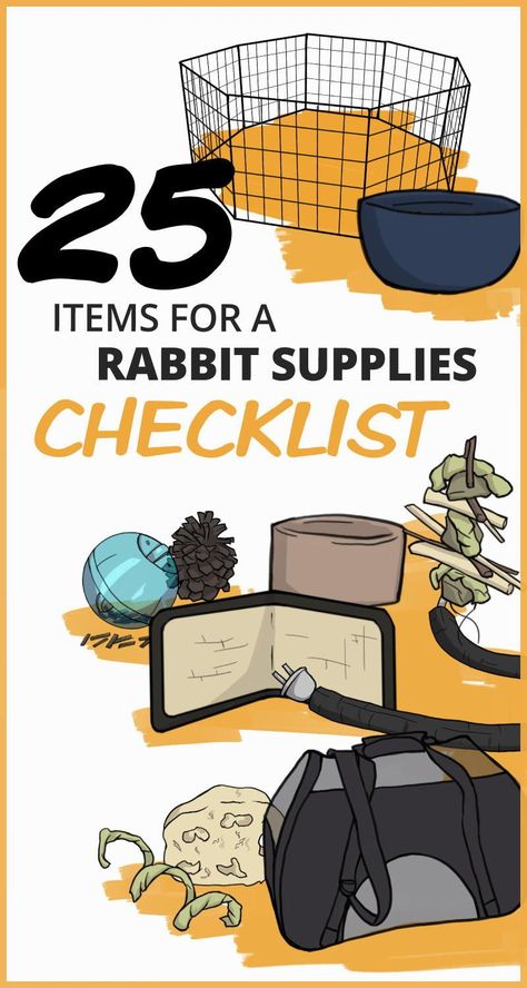 Rabbit care doesn't have to be complicated or confusing. Learn about everything you need to help your new bunny get comfortable in their new home with this complete checklist of rabbit supplies. It includes every thing from what you'll need for your rabbit's diet, how to set up their enclosure, and even what kinds of toys to get your rabbit. Holland Lop Bunnies Care House Rabbit, Pet Bunny Must Haves, Rabbit Housing Indoor, Rabbit Supplies List, Rabbit Organization Ideas, How To Bunny Proof Your House, Classroom Bunny Pet, Bunny Toys Diy Ideas, First Time Rabbit Owner