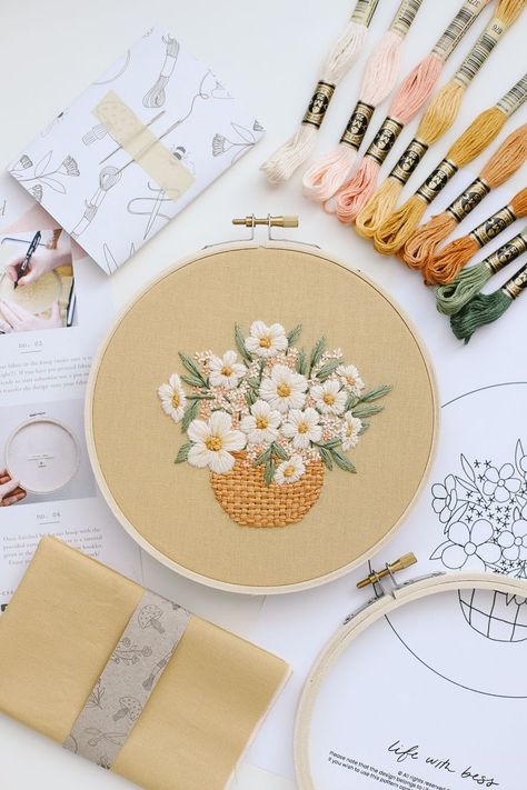 'Floral Dreams' Embroidery Pattern Kit for Beginners Detailed Crochet, Flowers Cross Stitch, Digital Embroidery Patterns, Diy Embroidery Designs, Crochet Knit Stitches, Diy Embroidery Patterns, Handmade Embroidery Designs, Hand Embroidery Projects, Embroidery On Clothes