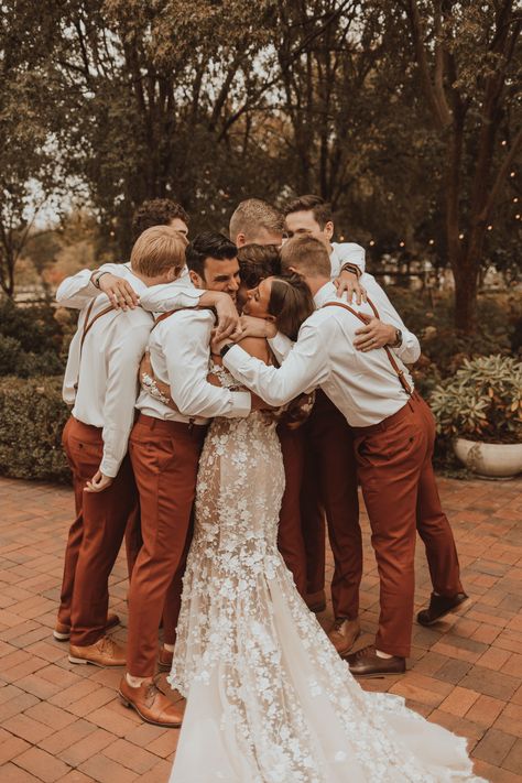 Alex wanted to do a first look with the groomsmen and their reactions are the absolute sweetest! First Look Bride And Groomsmen, Must Have Groomsmen Photos, The First Look Wedding Photo Ideas, Photo Ideas For Bride And Bridesmaids, Cool Wedding Photos Groomsmen, Bride And Best Man Pictures, Wedding Inspo Pictures Family, Pictures To Get On Wedding Day, Wedding First Look Bridesmaids