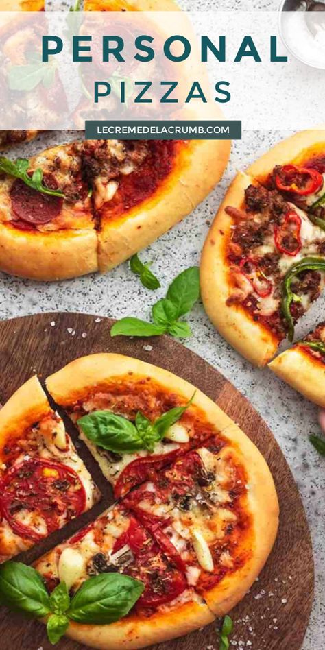 Personal Pizzas Recipe, Individual Pizzas Homemade, Personal Pizza Ideas, Pizza Maker Recipes, Easy Personal Pizza, Homemade Personal Pizza, Pizza Crust Ideas, Personal Pan Pizza Recipe, Personal Pizza Recipe