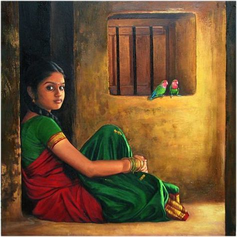 Women Paintings, Famous Art Paintings, Village Painting, Village Women, Realistic Oil Painting, Art Village, Painting Canvases, Female Art Painting, Indian Artist