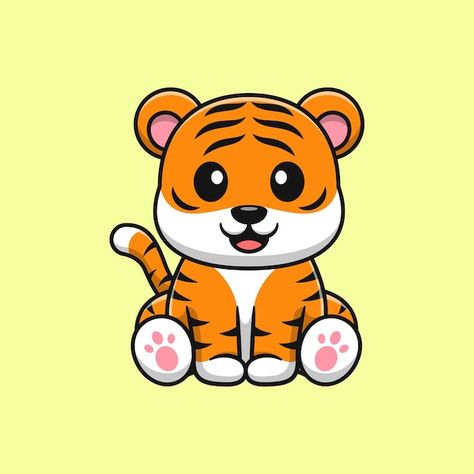 Cute Tigers Drawing, Tiger Cartoon Cute, Cute Tiger Drawing Cartoon, Tiger Cute Illustration, Cute Tiger Drawings, Easy Tiger Painting, Cartoon Safari Animals, Cute Tiger Drawing Easy, Cartoon Art Cute Animal