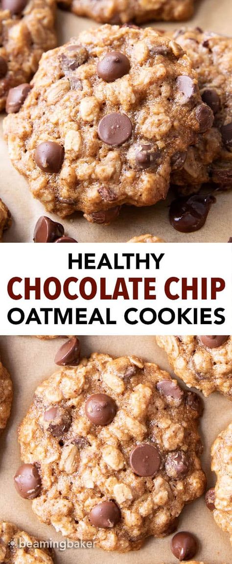 Easy Healthy Oatmeal, Healthy Oatmeal Chocolate Chip Cookies, Oatmeal Chocolate Chip Cookies Recipe, Oat Chocolate Chip Cookies, Chocolate Chip Oatmeal Cookies Healthy, Chocolate Chip Cookies Vegan, Oatmeal Chocolate Chip Cookie Recipe, Healthy Oatmeal Cookies, Healthy Chocolate Chip Cookies