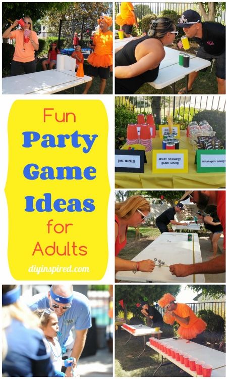 Fun Party Games for Adults - DIY Inspired Diy Party Games For Adults, Fun Party Games For Adults, Birthday Party Games For Adults, Diy Birthday Party Games, Fun Games For Adults, Party Games For Adults, Diy Party Games, Pool Party Games, Picnic Games