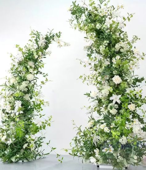 Wedding Alter Flowers Ground, Floral Columns Wedding, Wedding Altar Flowers, Floral Combinations, Flower Runner Wedding, Archway Wedding, Flower Wedding Backdrop, Whimsical Backdrop, Flower Archway