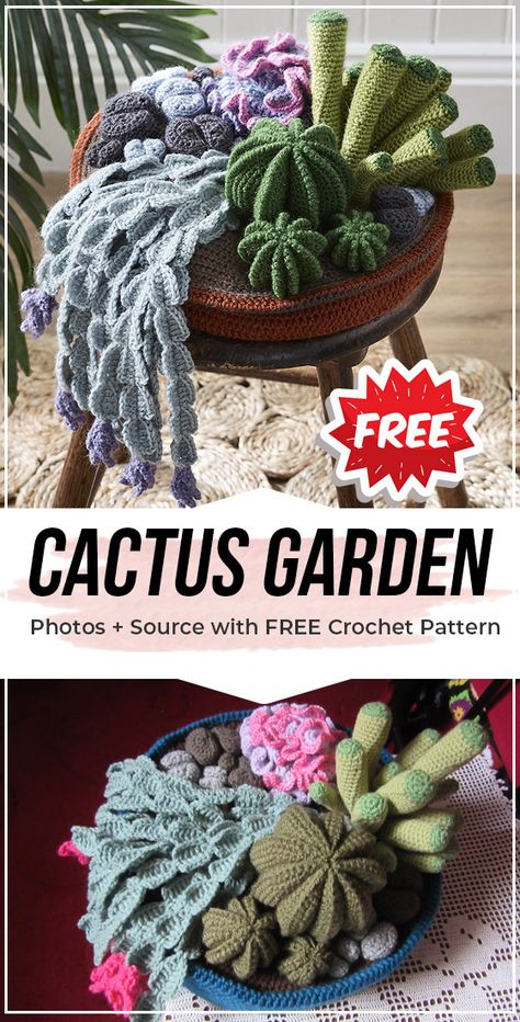 crochet Cactus Garden free pattern #Decorationplant #crorchet #freecrocehtpattern via @shareapattern.com Crochet Small Succulent Pattern Free, Crochet Free Pdf Pattern, Simple Crochet Free Pattern, Monstera Crochet Pattern Free, Fun Crochet Patterns Free, Crochet Pothos, Free Printable Crochet Patterns, Crochet Cactus Free Pattern, Cactus En Crochet