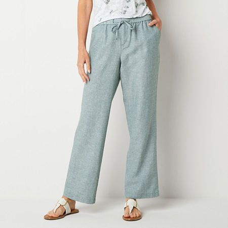 Style these versatile Liz Claiborne linen-cotton women's pants with a blouse and heels for the office or team them with a t-shirt and sandals for a casual look. They cut to a mid-rise with an elastic-drawstring waistband, side and back pockets, and wide legs.Front Style: Flat FrontClosure Type: DrawstringFit: Loose FitPockets: 2 Front Slip Pockets, 2 Back Button PocketsRise: Mid RiseFiber Content: 52% Linen, 48% CottonFabric Description: Plain WeaveInseam: 30 1/2 InLeg Style: Wide LegCare: Machine Wash, Tumble DryCountry of Origin: Imported Women’s Linen Pants, Petite Linen Pants, Pants For Big Belly Women, Comfortable Pants For Women, Coastal Grandma Summer Outfits, Cruise Wardrobe For Women Over 50, Summer Outfits For Short Women Curvy, Outfits For Older Women Over 60, Linen Outfits For Women Summer