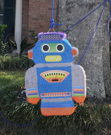 Robot party pinata Robot Birthday Party, Robot Party, 1st Birthday Parties, 3rd Birthday, 1st Birthday, Wind Sock, Birthday Party, Novelty Christmas, Christmas Ornaments