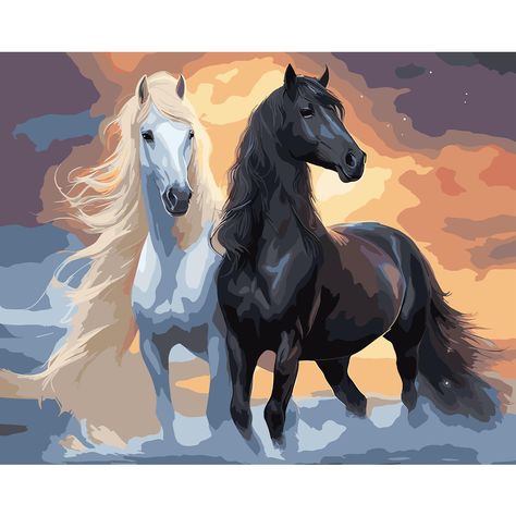 PRICES MAY VARY. Colorful Painting Decor: Paint by numbers for adults beginners horse oil painting on canvas, vivid white and black horse painting kit without frame, you can finish a perfect animal paintwork without any basic knack of painting. DIY Painting Kits: Our horse painting by number kit included 1 canvas + 3 painting brushes + 2 metal hook with screw + 1 set of acrylic paints. The horse paint by number canvas' overall size is 57x47cm/22.4x18.5", and the paintable part is 50x40cm/19.6x15 Horse Painting Canvas, White And Black Horse, Black Horse Painting, Horse Paintings Acrylic, Horses Painting, Drawing Acrylic, Horse Oil Painting, Animals Drawing, Painting Brushes