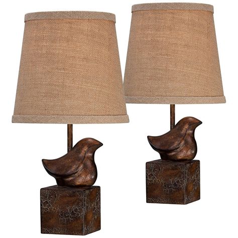 PRODUCT DETAILS: Each lamp overall: 15 1/2" high. Shade is 6" at the top x 8" at the bottom x 7 1/2" on the slant. Each uses one maximum 60 watt standard base bulb (not included). On-off switch on socket. Farmhouse Accent Table, Small Accent Table Lamps, Small Accent Tables, Modern Rustic Farmhouse, Rustic Table Lamps, Side Lamps, Farm House Colors, Bedside Night Stands, Small Table Lamp