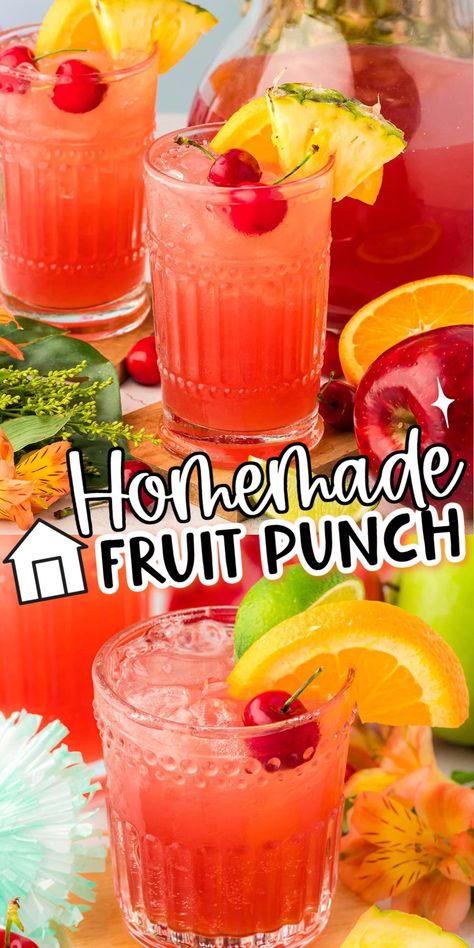 Learn How To Make Fruit Punch with the best high-quality ingredients to have the most delicious party drink at all of your gatherings! Prep a batch of this fruity, perfectly sweet punch in less than 5 minutes! Homemade Fruit Punch Juice, Fruit Punch Juice Recipe, How To Make Fruit Punch, Kool Aid Punch Recipes, Sundrop Punch Recipe, Punch For Kids Party, Fruit Punch Recipes Non Alcoholic, Homemade Fruit Punch, Alcoholic Fruit Punch