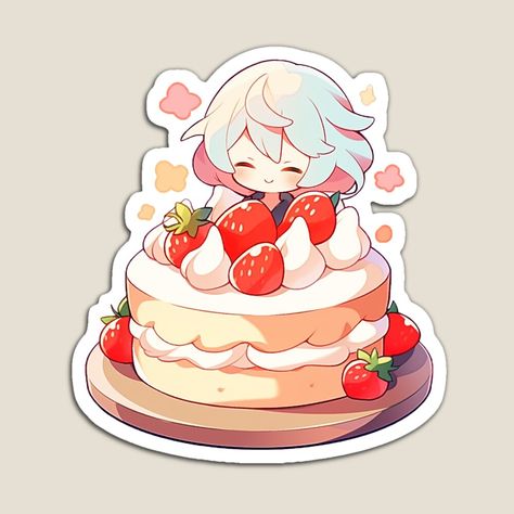 Kawaii, Cake Anime, Anime Cake, Food Kawaii, Chibi Food, Cake Drawing, Kawaii Sticker, Cute Food Art, Anime Food