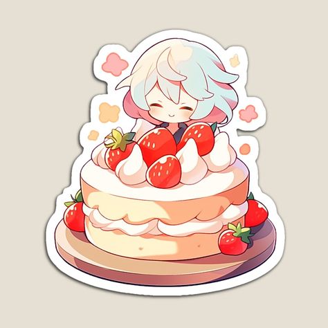 Kawaii, Cake Anime, Anime Cake, Chibi Food, Food Kawaii, Cake Drawing, Kawaii Sticker, Cute Food Art, Anime Food