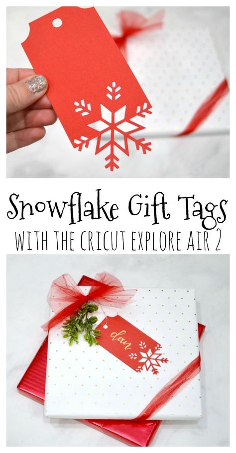 These snowflake gift tags are a gorgeous addition to any package, and you can create them so quickly and easily! Diy Picture Christmas Cards, Christmas Tags With Cricut, Silhouette Gift Ideas, Cricut Craft Gift Ideas, Christmas Cricut Joy Projects, Christmas Tag Cricut, Christmas Cricut Gift Tags, Cricut Cardstock Projects Christmas, Svg Christmas Tags