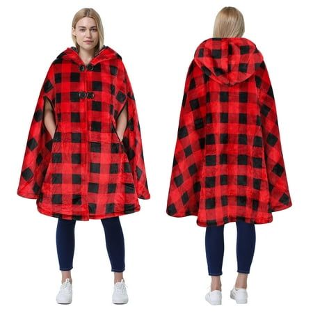 For most occasions, this hooded poncho is your ideal choice. With flat shoes, boots, sports shoes, both casual and fashionable, you will get a lot of compliments. One size fits most people, solid colors are versatile, everyone can wear a unique style. Can be worn like sweaters, take the place of jackets and coats. Take it wherever you need it. Spacious poncho for adults and teens. It is a good gift for Christmas, Thanksgiving, birthday, Mother's Day. Color: Multicolor. Fleece Poncho, Cloak Coat, Blanket Poncho, Poncho Coat, Womens Poncho, Oversized Blanket, Hooded Poncho, Hooded Cloak, Travel Shopping