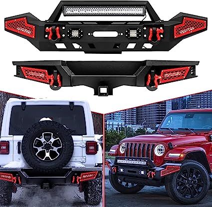 UTVJATV JL Bumpers Front + Rear Combo Fits Jeep Wrangler JL 2018-2023,Plate Steel bumper cover with light & D-Ring &winch plate& 2" Hitch Receiver,Textured Black Jeep Wrangler Front Bumper, Jeep Front Bumpers, Off Road Bumpers, Jeep Bumpers, Led Driving Lights, Jeep Jl, Jeep Wrangler Jl, Wrangler Rubicon, Wrangler Jl