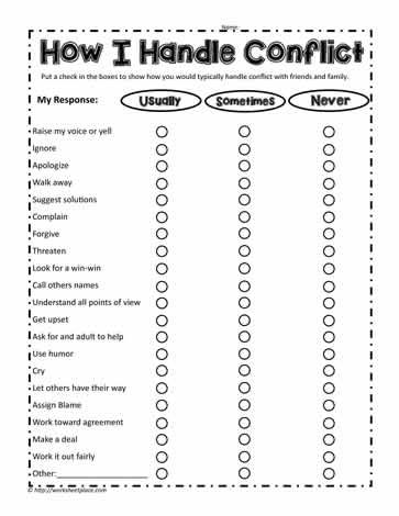 How I Handle Conflict How I Handle Conflict Worksheet, Sibling Conflict Worksheets, Conflict Resolution Activities For Work, Seeking Safety Group Activities, Sibling Conflict Resolution Activities, Conflict Resolution Activities For Kids, Middle School Social Work, Conflict Resolution Activities For Teens, Tdt Interventions