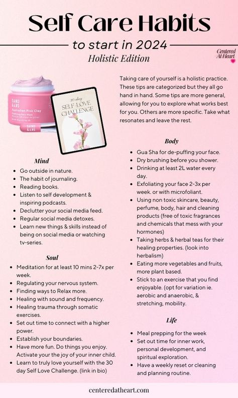 These are some self care habits you can start this year. Self care ideas from a holistic perspective. Self care tips to glow up. Glow up tips for your self improvement journey this year. Add these to your life goals list, to get your life together. These self care ideas can be used in your morning routine or night routine. Get started with incorporating healthy habits in your life today! Healthy lifestyle tips.  #selfcaretips #wellnessjourney #holisticwellness #healthylifestyle #holistichealth Self Care Monthly Routine, Self Care Tips For Teens, Self Care Routines, Holistic Self Care, Natural Self Care, Self Care Habits, Selfcare Tips, Goals List, Life Goals List