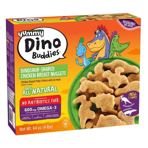 These Yummy Dino Buddies chicken nuggets are sure to make any kid happy! The taste and shape alone are enough to get them to clean their entire plate and they're 100% natural with no antibiotics so that you can feel good about it. Dino Chicken Nuggets, Dinosaur Chicken Nuggets, Veal Meatballs, Rib Meat, Chocolate Sandwich Cookies, Chocolate Sandwich, No Bake Snacks, Baking With Kids, Frozen Chicken