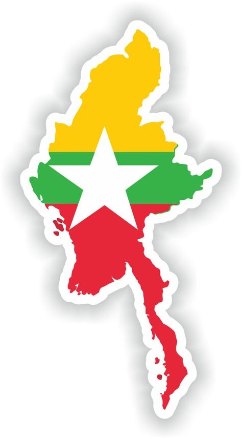 Myanmar Map, Myanmar Flag, Vintage Myanmar, Flag Silhouette, Myanmar Art, Jellyfish Tattoo, Sticker For Laptop, Myanmar Traditional, Burma Myanmar