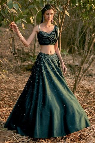 Haute Couture, Couture, One Shoulder Lehenga, Hand Embroidered Skirt, Latest Bridal Lehenga Designs, Green Lehenga Choli, Bridal Lehenga Designs, Lehnga Designs, Green Lehenga