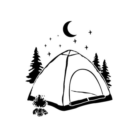 Camping Cartoon, Camping Tattoo, Camping Drawing, Summer Drawings, Cute Easy Doodles, Black And White Vector, Easy Cartoon Drawings, Adventure Design, Camping Decor