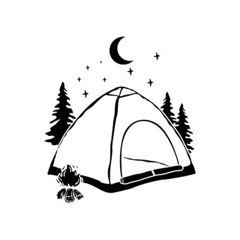 Camping Cartoon, White Pattern Background, Camping Drawing, Camping Clipart, Summer Drawings, Cute Easy Doodles, City Sketch, Black And White Vector, Easy Cartoon Drawings