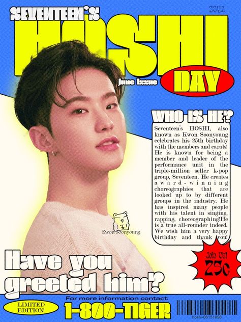 Hoshi Magazine, Kpop Birthday, Magazine Edit, Birthday Kpop, Birthday Edit, Greeting Poster, Graphic Design Cards, Canvas Learning, Kpop Posters