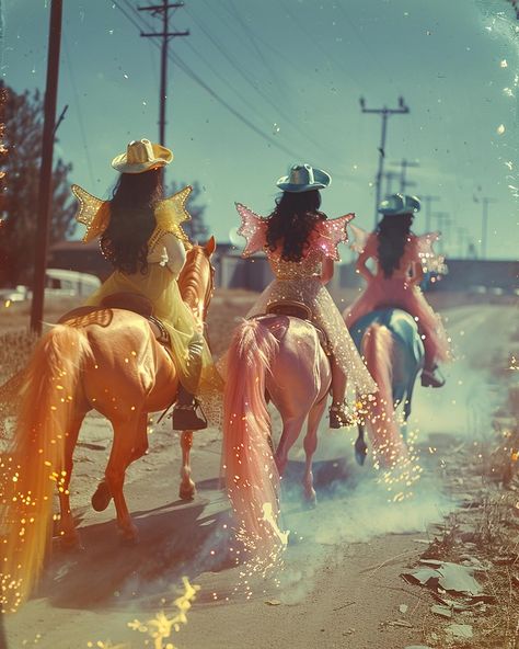 🧚‍♂️ 🧚🏾 🧚‍♀️ . . . . . . . . . . . . . #fairycore #fairies #fairiesarereal #fairiesofinstagram #fairy #horses #horseback #horsebackrider #horsebackriding #dreamcore #cowboys #cowgirl #cowgirls Halloween Cowboy Aesthetic, Chic Cowgirl Aesthetic, Summer Fairy Aesthetic, Urban Cowgirl Aesthetic, Punk Cowgirl Aesthetic, Desert Punk Aesthetic, Glitter Cowgirl Aesthetic, Rhinestone Cowgirl Aesthetic, Campy Aesthetic