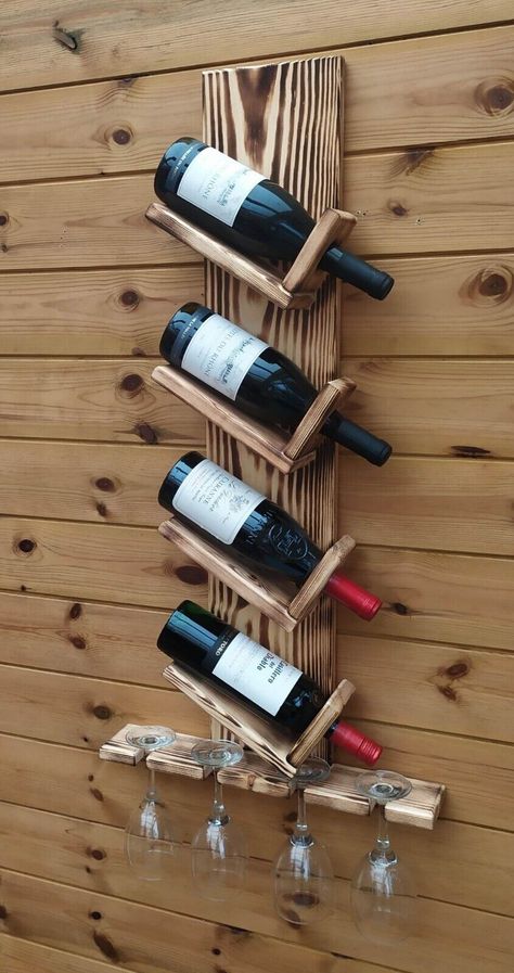 Diy Wine Glass Rack, Pallet Wine Rack Diy, Wood Wine Rack Diy, Diy Wine Rack Projects, Wine Bottle Glass Holder, Wine Rack Glass Holder, Wooden Wine Bottle Holder, Wood Wine Holder, Wine Rack Design