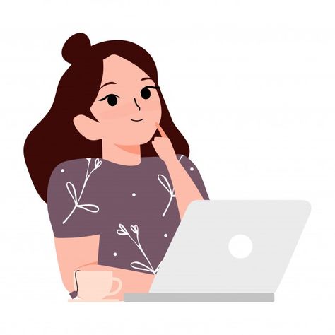 Idea concept. smiling young woman sittin... | Premium Vector #Freepik #vector #woman #girl #cartoon #student Tea, Design, Thinking Cartoon, Woman Sitting, Cartoon Illustration, Young Woman, Premium Vector, Laptop