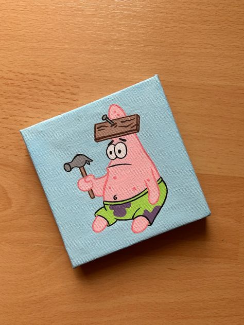 Patrick star spongebob squarepants mini acrylic painting on canvas Croquis, Patrick Star Canvas Painting, Mini Spongebob Painting, Easy Painting Ideas On Canvas Spongebob, Mini Canvas Art Spongebob, Spongebob And Patrick Canvas Painting, Spongebob Painting Funny, Funny Spongebob Paintings, Spongebob Aesthetic Painting