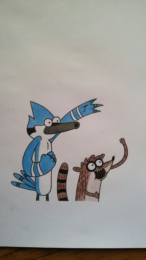 The Regular Show Drawings, Regular Show Drawings, Regular Show Tattoo Ideas, Mordecai And Rigby Tattoo, Regular Show Tattoo, Animation Character Concept, Show Drawing, Mordecai Y Rigby, Cartoon Network Characters