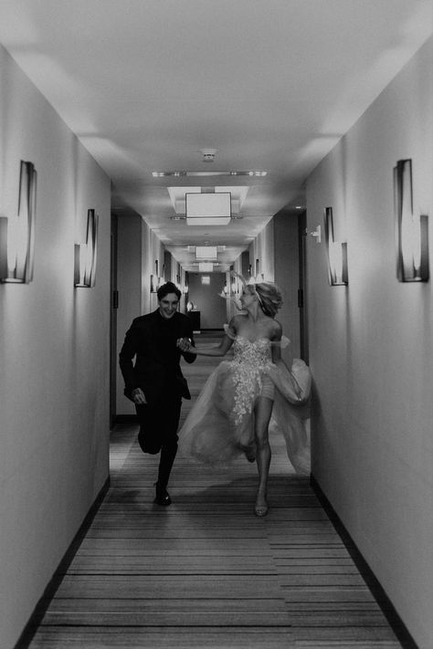 Hotel Hallway Wedding Photos, The Hangover Wedding Photos, After Wedding Aesthetic, Wedding Photos Hotel Room, Moody Getting Ready Photos, Elopement Hotel Photos, Couples Hotel Photo Ideas, Hotel Prewedding Shoot, Spicy Engagement Photos Hotel