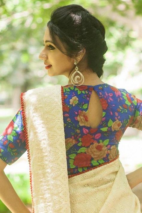 great tips for ladies who love wearing saree and lots of photos of the latest and trendiest party saree blouse designs Kimonos, Bout Neck Blouse, Bout Neck Blouse Design, Blouse Designs Front And Back, Bollywood Romance, Readymade Blouse Online Shopping, Floral Blouse Designs, Latest Saree Blouses, Blouse Desings