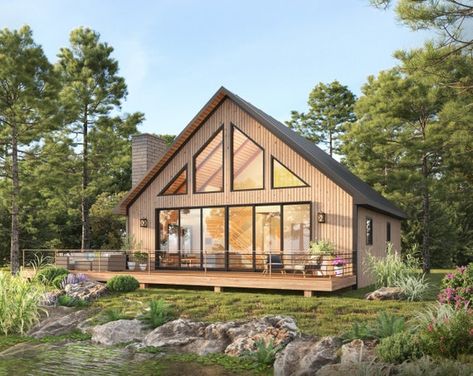 Tiny Home Builders, Modern Cabin Plans, Cabin Style House, Cabin Plans With Loft, Vacation House Plans, Plan Chalet, Cabin Loft, Home In The Woods, House Plan With Loft