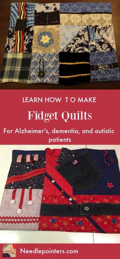 Learn to make Fidget Quilts - Pin Couture, Patchwork, Fidget Lap Quilts Alzheimers, Fidget Quilt Alzheimers Patterns, Fidget Crafts, Fidget Sleeves, Busy Blankets, Small Quilting Projects, Sensory Projects