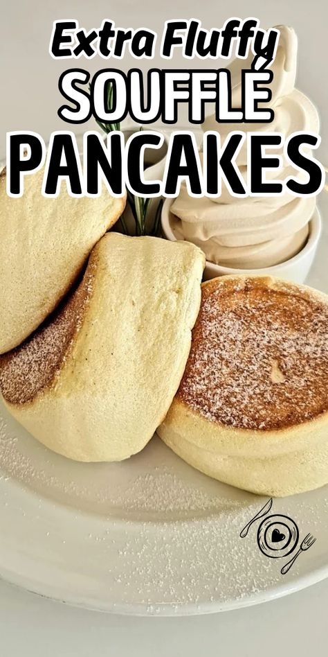 Extra Fluffy Soufflé Pancakes Essen, Fluffy Fluffy Pancakes, Super Fluffy Japanese Pancakes Recipe, Honey Puffed Pancake, Extra Fluffy Pancake Recipe, Asian Pancakes Fluffy, Easy Souffle Pancakes, Flourless Pancakes With Fluffy Texture, Snooze Pancake Recipe