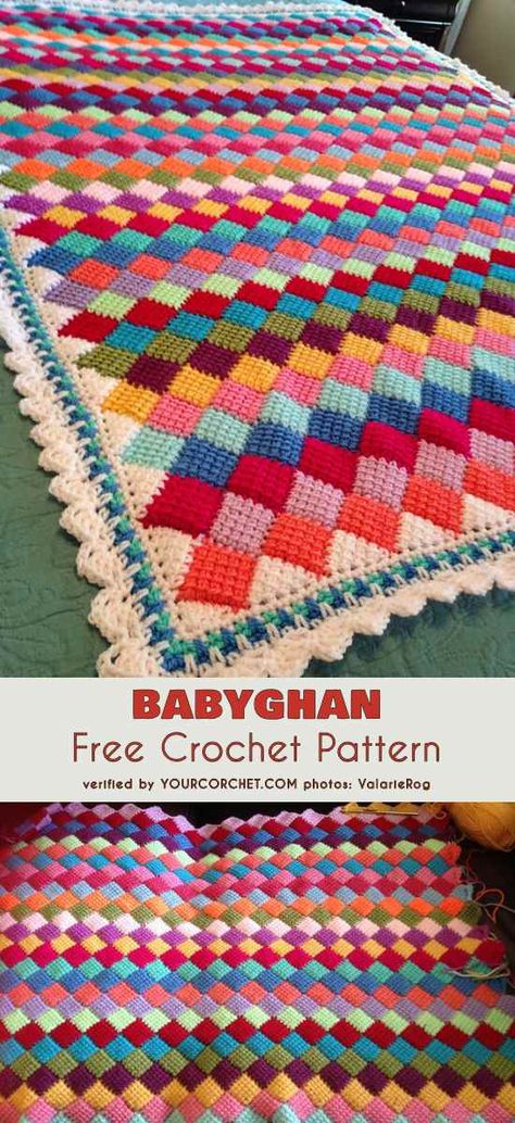 Babyghan / Tunisian Crochet Entrelac Throw Free Crochet Pattern and Video Tutorial | Your Crochet Tunisian Block Stitch, Tunisian Squares Blanket, Yarnspirations Patterns Free Crochet, Crochet Tunisian Stitch, Entrelac Blanket, Crochet Entrelac, Tunisian Crochet Blanket, Tunisian Crochet Pattern, Tunisian Crochet Patterns