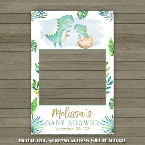 Dinosaur Frame Printable, Photo Both Ideas, Dinosaur Photo Booth, Dino Theme, Baby Name Reveal, Baby Shower Pictures, Selfie Frame, Baby Shower Photo, Photo Cutout