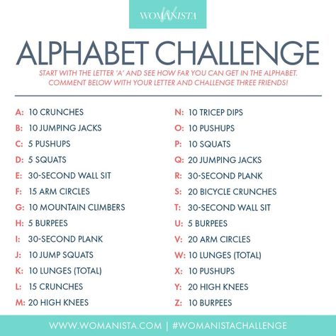 Alphabet challenge. A-Z for time. Ab Workouts, Health And Fitness, Lbt Workout, Alphabet Workout, Transformation Du Corps, Alphabet Challenge, Tennis Fitness, Effective Ab Workouts, Workout Games