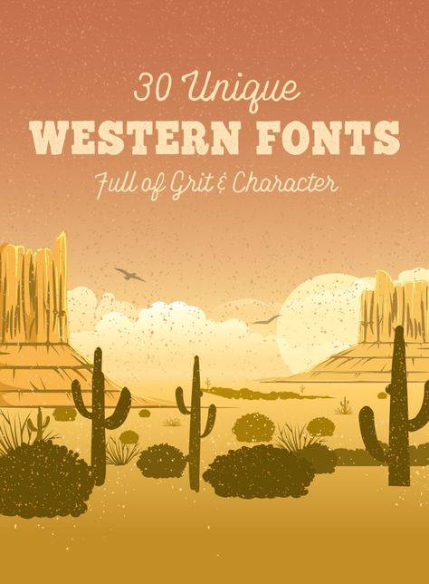 30 Unique Western Fonts Full of Grit & Character It’s no wonder that old style Western fonts are still in great demand today. Not just when you want to evoke that ol’ Wild West feel, but also when you need your designs to stand out. Whether you’re working on branded posters or custom logos, trust on Western fonts to save the day. #westernfont #font #ad Western Script Font, Western Fonts Canva, Western Canva Fonts, Western Packaging, Frat Banner, Western Lettering, Western Graphic Design, Western Typography, Western Fonts