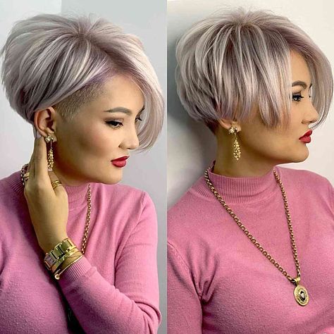 20 Short, Stacked Pixie Bob Haircuts for a Cute and Sassy Look Short Feathered Hairstyles Over 50, Pixie Cut Shaved Sides, Κούρεμα Bob, Short Asymmetrical Haircut, Short Stacked Bob Haircuts, Kort Bob, Pixie Bob Hairstyles, Stacked Haircuts, Stacked Hair