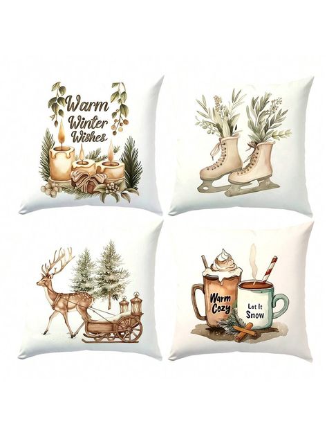 4pcs 17.7*17.7in (45*45cm) Christmas Theme Cushion Covers, Made Of Plush Fabric, Suitable For Christmas Atmosphere, Home Decor, Gifts, Bedroom, Living Room, Sofa, Trendy, Artistic, Luxury Multicolor    Polyester Animal,Figure   Fall,Spring,Summer,Winter,All Seasons Decorative Pillows, Inserts, & Covers, size features are:Bust: ,Length: ,Sleeve Length: Tela, Christmas Atmosphere, Home Decor Gifts, Plush Fabric, Christmas Theme, Animal Figures, Room Sofa, Living Room Sofa, Bedroom Living Room