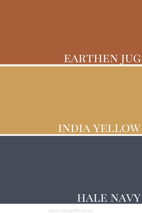 Earthen Jug, India Yellow, Hale Navy Sherwin Williams, Farrow and Ball, Benjamin Moore Shaker Color Palette, Yellow Navy Living Room, Marigold Wall Color, Rust And Yellow Color Scheme, Tumeric Paint Color Walls, Rust And Yellow Bedroom, Navy And Mustard Kitchen, Golden Retriever Benjamin Moore, Pale Yellow Living Room Ideas