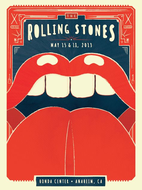 Rolling Stones - Honda Center  www.jipjian.com Rolling Stones Poster, Stone Artwork, Rolling Stones Logo, Concert Poster Design, Rock Argentino, Vintage Concert Posters, Vintage Music Posters, Band Poster, Plakat Design