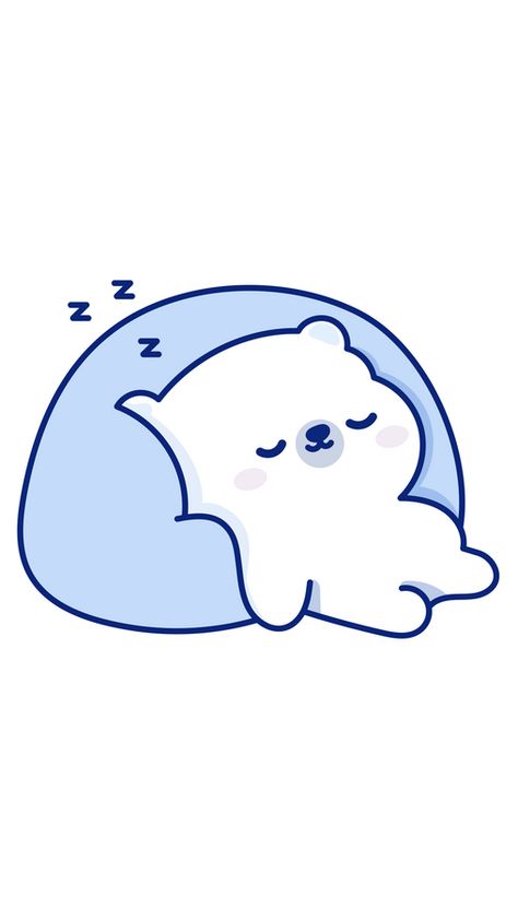 There's a serene, captivating quality to this sticker of a polar bear sleeping. The sight of these majestic, Arctic dwellers resting peacefully on a cozy pillow offers a stark contrast to the harsh... Cute Sleeping Wallpaper, Kawaii, Sleeping Cute Cartoon, Sleepy Animal Drawing, Sleepy Bear Cartoon, Sleepy Cartoon Character, Polar Bear Drawing Cute, Bear Sleeping Drawing, Sleeping Animal Drawing