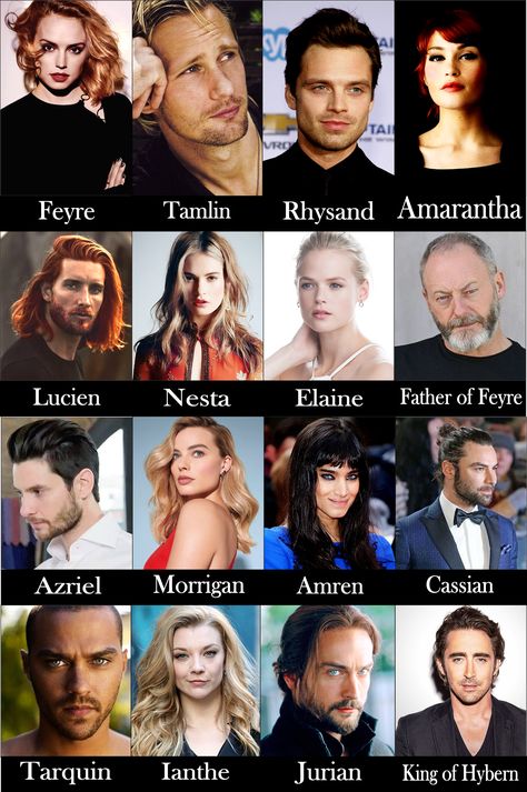 Here's my fancast for #ACOTAR and the following movies: Daisey Ridley as Feyre. Alexander Skarsgard as Tamlin. Sebastian Stan as Rhysand. Gemma Arterton as Amarantha. Tom Busson as Lucien. Lily James as Nesta. Grabriella Wilde as Elaine. Liam Cunningham as the Father of the Archeron sisters. Ben Barnes as Azriel. Margot Robbie as Mor. Sofia Boutella as Amren. Aidan Turner as Cassian. Jesse Williams as Tarquin. Natalie Dormer as Ianthe. Tom Mison as Jurian. Lee Pace as the King of Hybern. The King Of Hybern, King Of Hybern, Tom Busson, Amarantha Acotar, Acotar Fancast, Feyre And Tamlin, The Court Of Dreams, Luke Baines, Archeron Sisters
